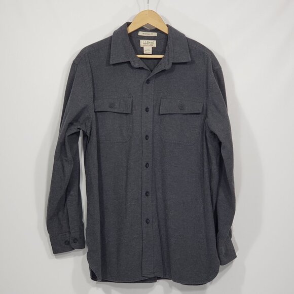 LL Bean  Grey Chamois Cloth Flannel Shirt  Traditional Fit  Men's Large - Picture 1 of 3